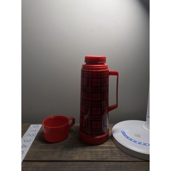 Aladdin pint  Thermos Red & Black Plaid Checkered complete plastic - Picture 6 of 11
